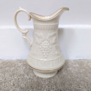 Lenox Vintage Cream Pitcher- Gold Trim, Embossed Grapevine, Elegant Cottagecore